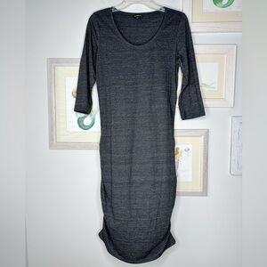 Express Dark Gray Scoop Neck Half Sleeve Rouched Midi Dress Women’s Medium